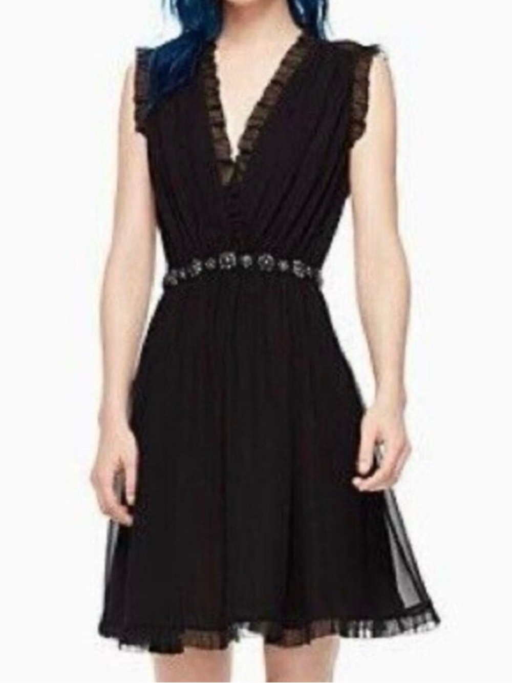 Kate Spade Black Chiffon Embellished Mini Dress Size 2